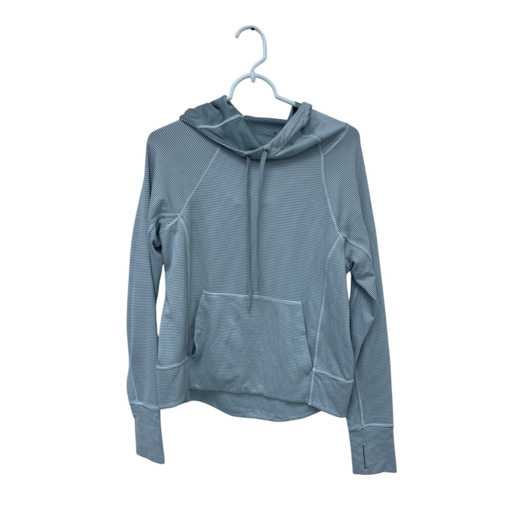 Athleta Cowl Neck Cozy Hoodie Grey Striped Womens S‎ Pullover Long Sleeve
